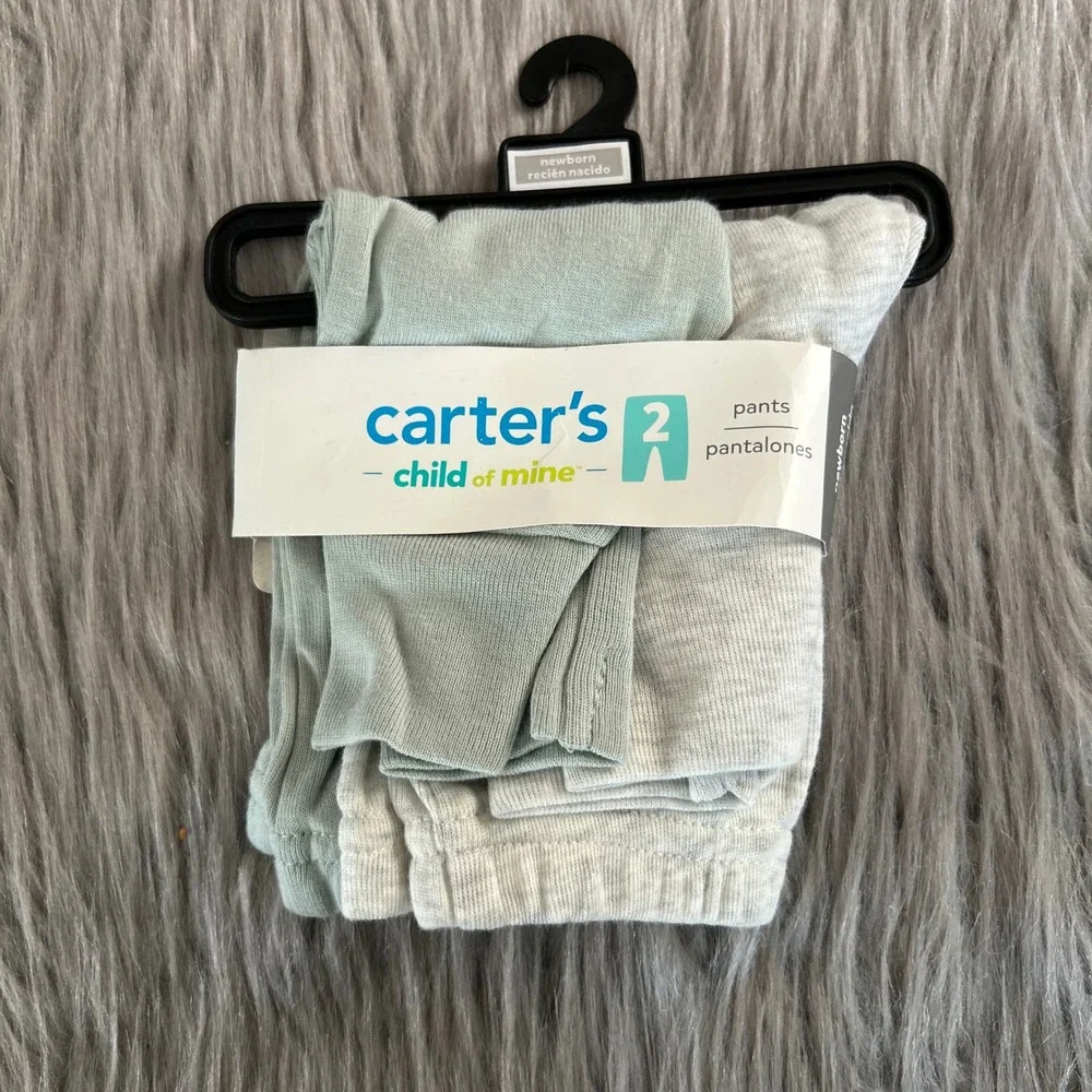 Carter's Child Of Mine Pants Baby Boys Size Newborn Gray Blue Stretchy‎